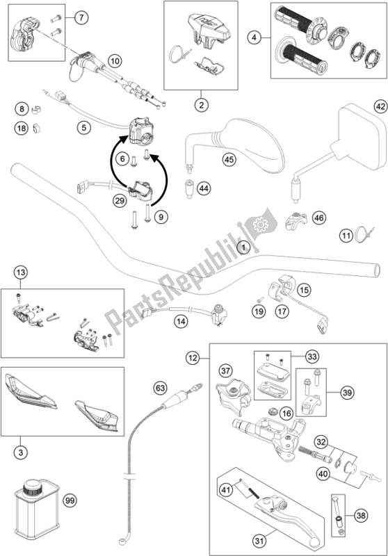 Toutes les pièces pour le Guidon, Commandes du KTM 300 EXC TPI EU 2019