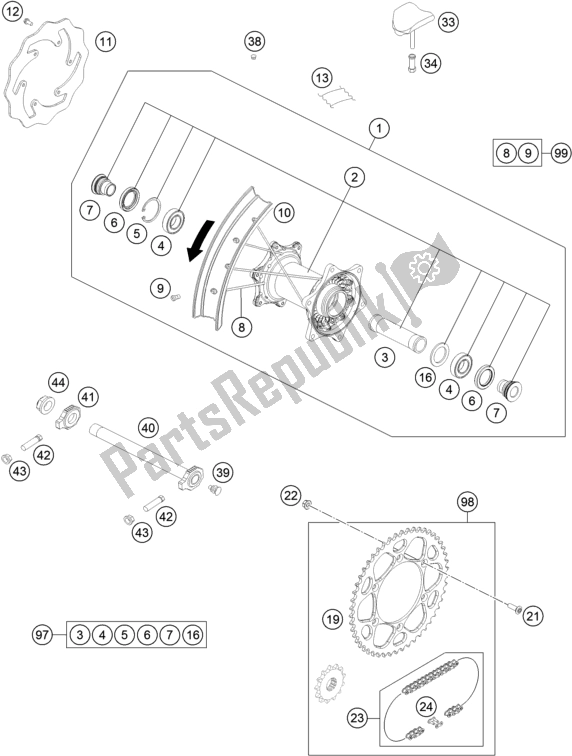 All parts for the Rear Wheel of the KTM 300 EXC TPI EU 2019