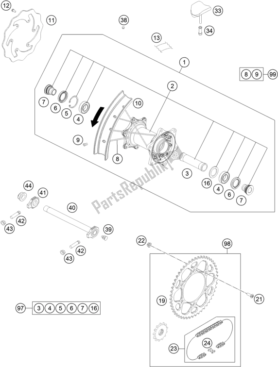 All parts for the Rear Wheel of the KTM 300 EXC TPI EU 2019