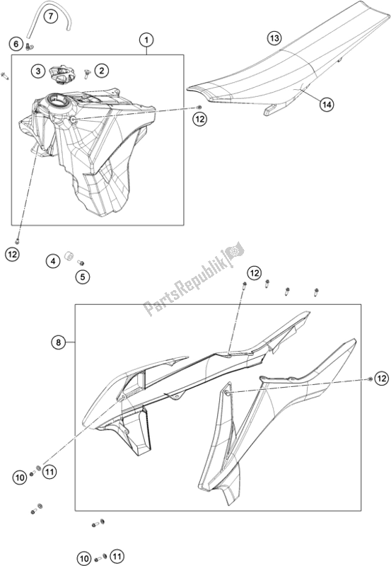 Alle onderdelen voor de Tank, Stoel van de KTM 300 EXC TPI EU 2019