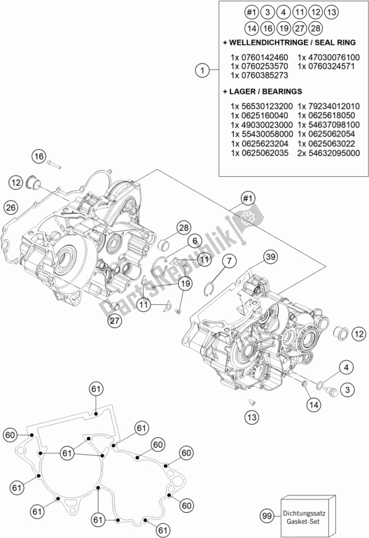 All parts for the Engine Case of the KTM 300 EXC TPI EU 2020