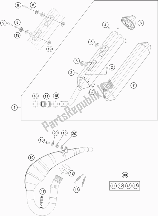 Toutes les pièces pour le Système D'échappement du KTM 300 EXC TPI EU 2020