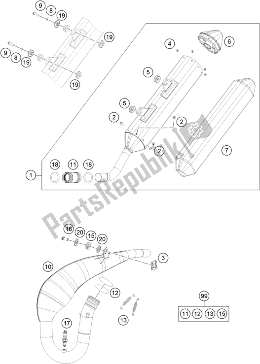 All parts for the Exhaust System of the KTM 300 EXC TPI EU 2021
