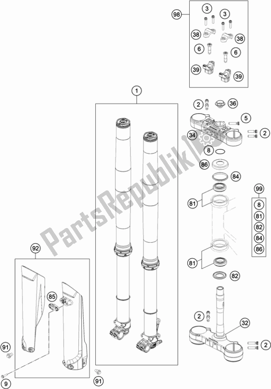 All parts for the Front Fork, Triple Clamp of the KTM 300 EXC TPI EU 2021