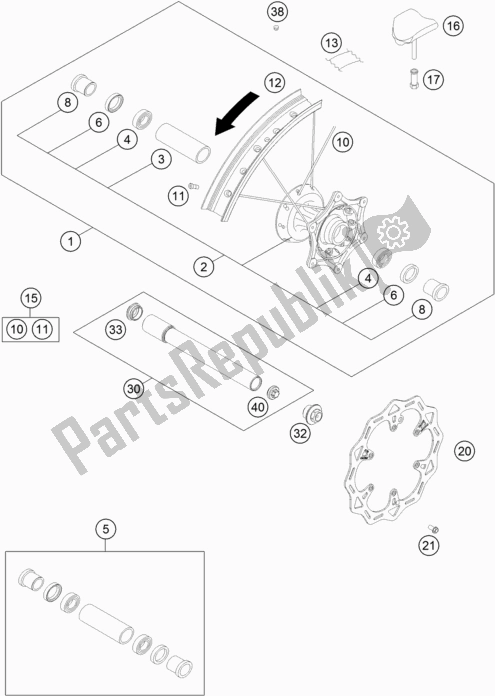 All parts for the Front Wheel of the KTM 300 EXC TPI EU 2021