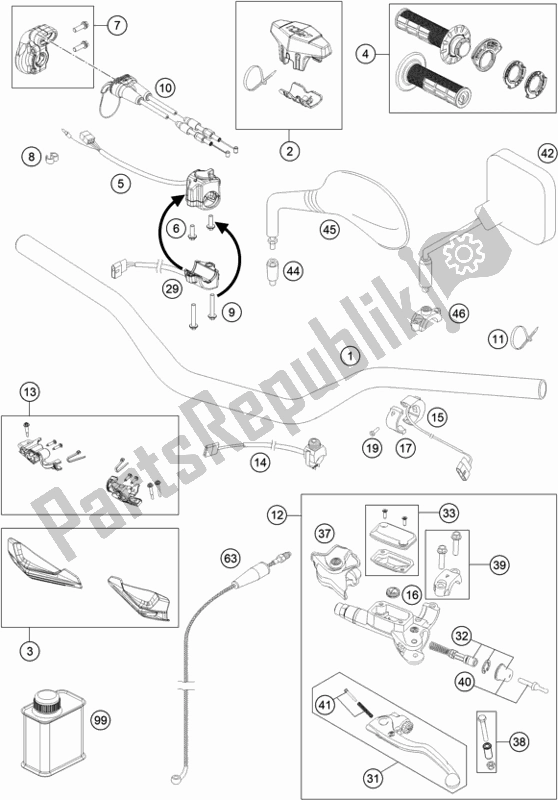 Toutes les pièces pour le Guidon, Commandes du KTM 300 EXC TPI EU 2021