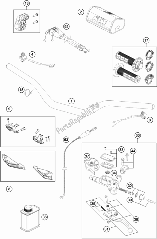 Todas las partes para Manillar, Controles de KTM 300 XC TPI US 2020