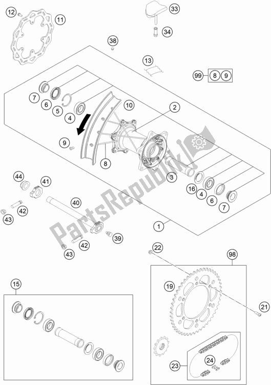 Todas as partes de Roda Traseira do KTM 300 XC TPI US 2020