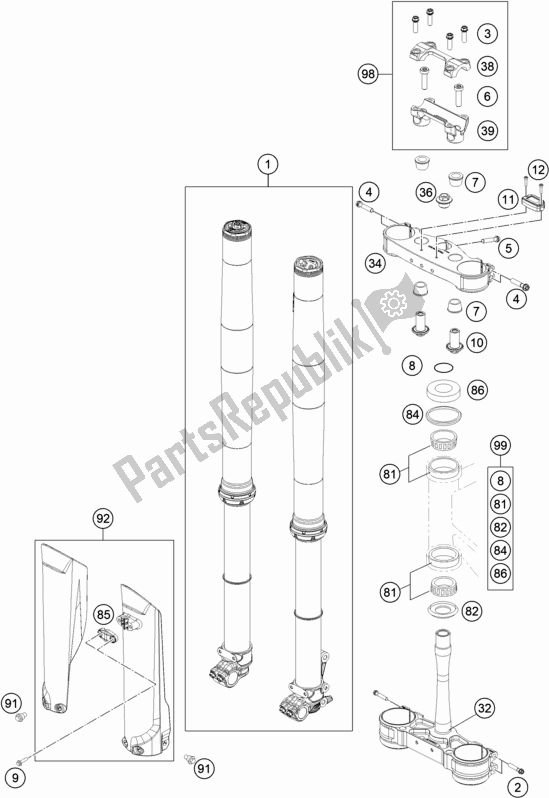 All parts for the Front Fork, Triple Clamp of the KTM 300 XC TPI US 2021