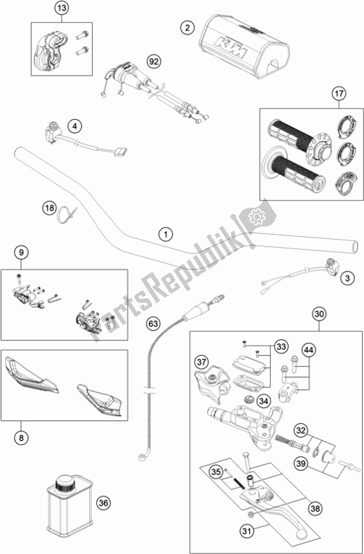 All parts for the Handlebar, Controls of the KTM 300 XC TPI US 2021