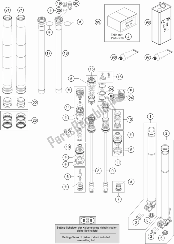 All parts for the Front Fork Disassembled of the KTM 300 XC US 2017