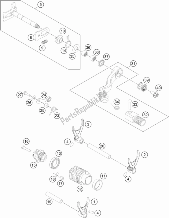 All parts for the Shifting Mechanism of the KTM 300 XC US 2017