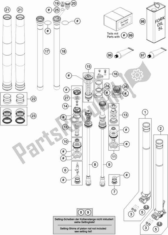 All parts for the Front Fork Disassembled of the KTM 300 XC US 2018