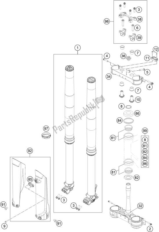 Tutte le parti per il Forcella Anteriore, Pinza Tripla del KTM 300 XC US 2018