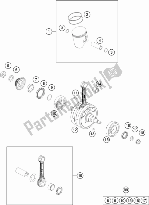 Toutes les pièces pour le Vilebrequin, Piston du KTM 300 XC US 2019