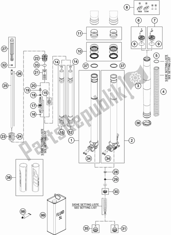 All parts for the Front Fork Disassembled of the KTM 300 XC-W TPI Erzbergrodeo US 2021