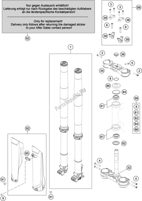 All parts for the Front Fork, Triple Clamp of the KTM 300 XC-W TPI Erzbergrodeo US 2021