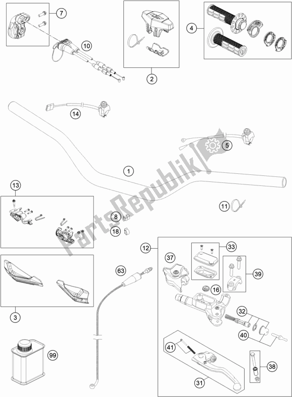 All parts for the Handlebar, Controls of the KTM 300 XC-W TPI Erzbergrodeo US 2021