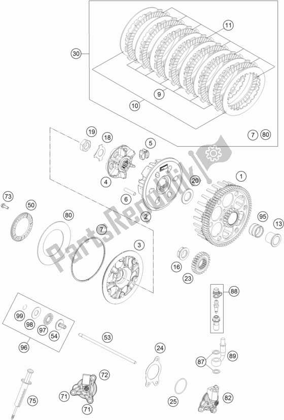 All parts for the Clutch of the KTM 350 Exc-f 2017