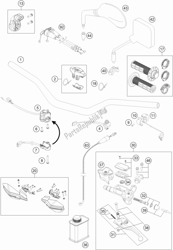 All parts for the Handlebar, Controls of the KTM 350 Exc-f 2017