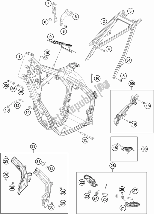 All parts for the Frame of the KTM 350 Exc-f 2018