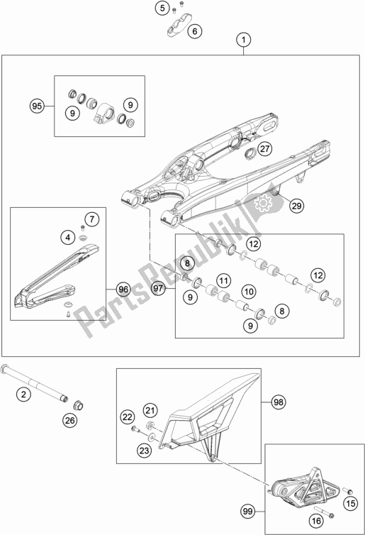 All parts for the Swing Arm of the KTM 350 Exc-f 2018