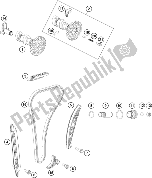 All parts for the Timing Drive of the KTM 350 Exc-f 2018