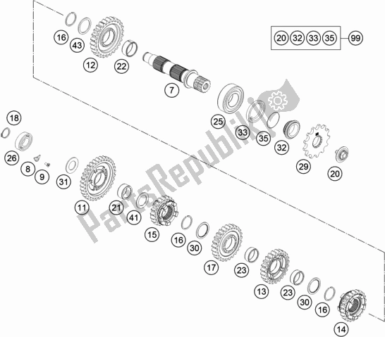 Toutes les pièces pour le Transmission Ii - Arbre Intermédiaire du KTM 350 Exc-f 2018