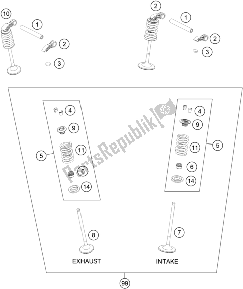 All parts for the Valve Drive of the KTM 350 Exc-f 2018