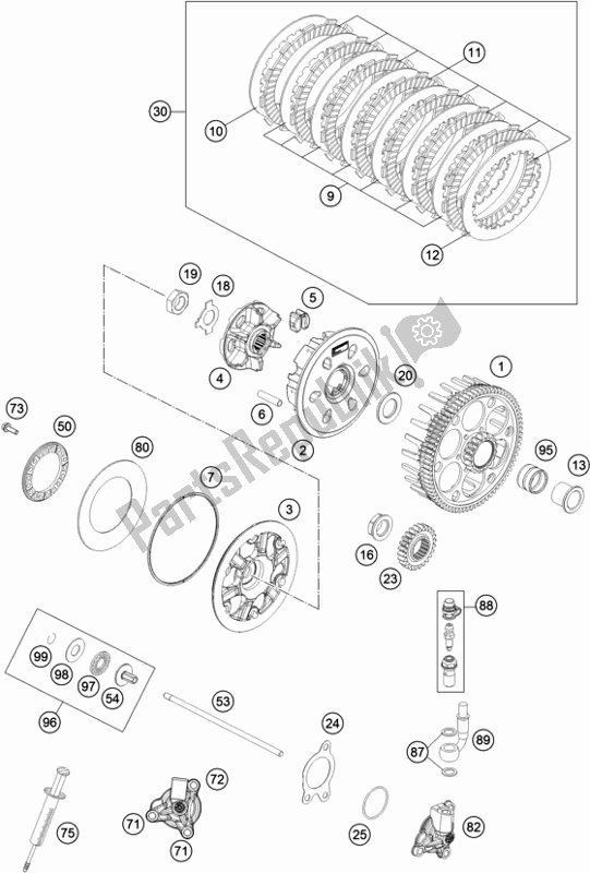 All parts for the Clutch of the KTM 350 Exc-f 2019