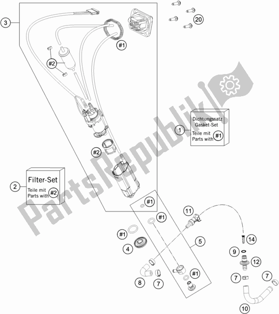 All parts for the Fuel Pump of the KTM 350 Exc-f 2019