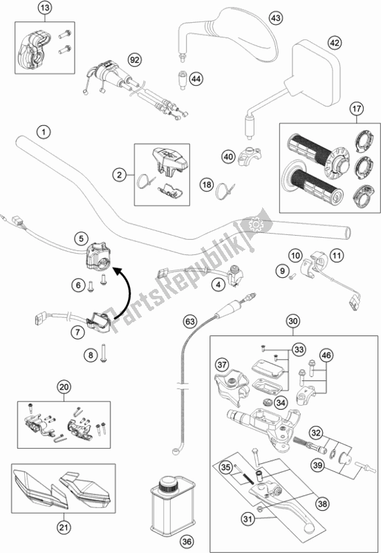 All parts for the Handlebar, Controls of the KTM 350 Exc-f 2019