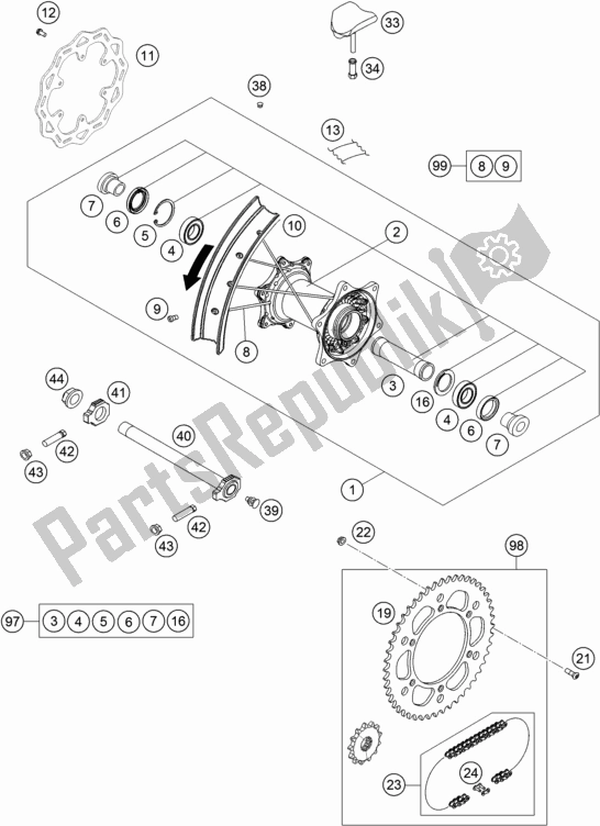 All parts for the Rear Wheel of the KTM 350 Exc-f 2019