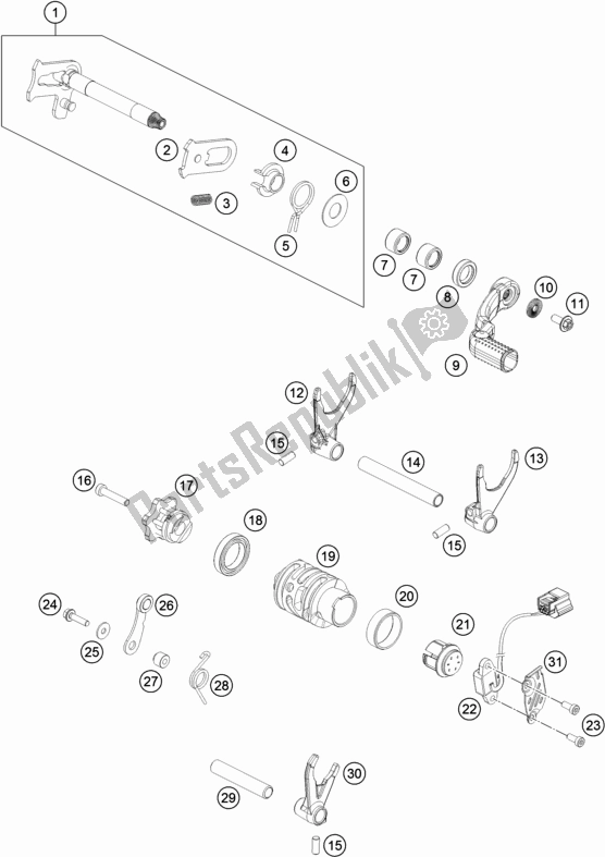 All parts for the Shifting Mechanism of the KTM 350 Exc-f 2019