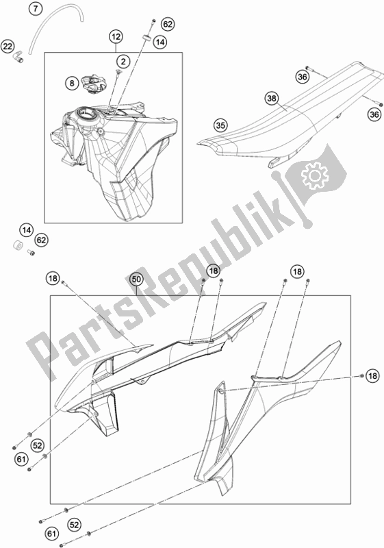 All parts for the Tank, Seat of the KTM 350 Exc-f 2019