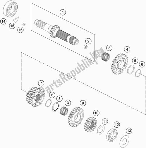 All parts for the Transmission I - Main Shaft of the KTM 350 Exc-f 2019