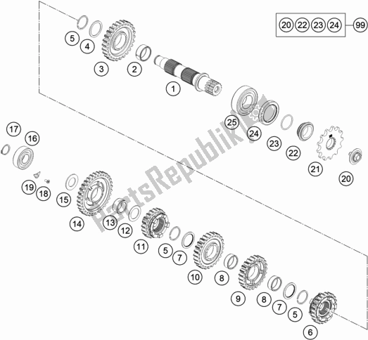 All parts for the Transmission Ii - Countershaft of the KTM 350 Exc-f 2019