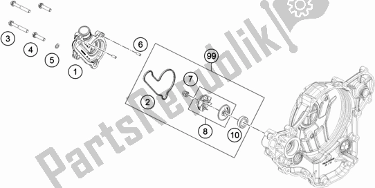 All parts for the Water Pump of the KTM 350 Exc-f 2019