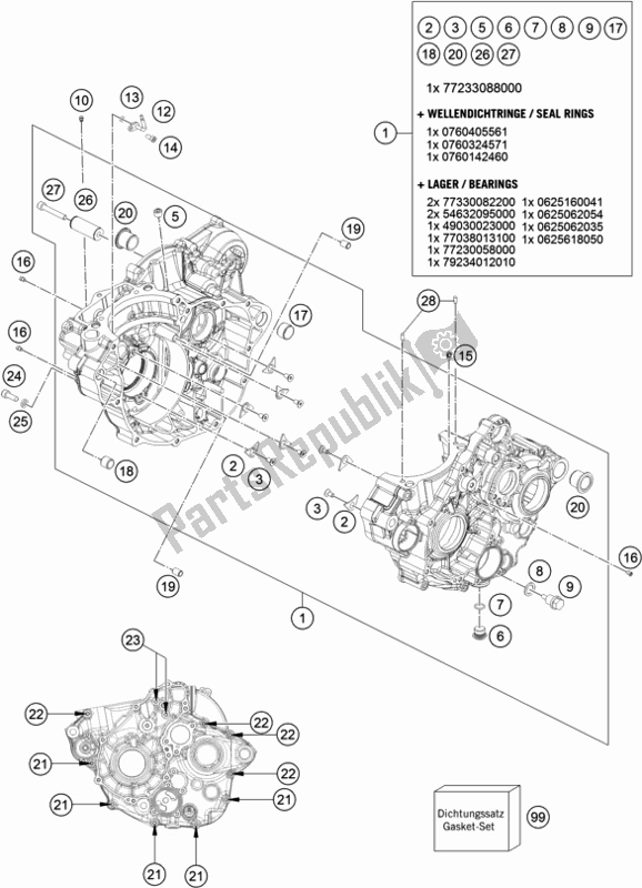 All parts for the Engine Case of the KTM 350 Exc-f EU 2017