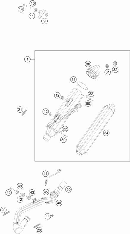 All parts for the Exhaust System of the KTM 350 Exc-f EU 2017