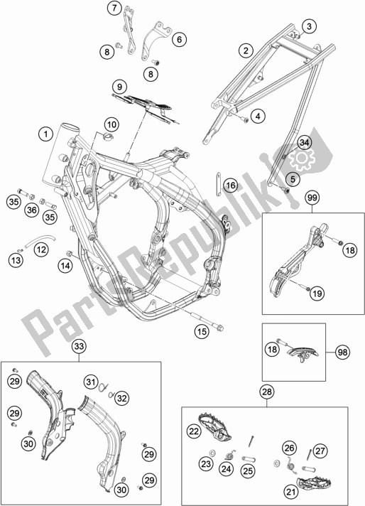 All parts for the Frame of the KTM 350 Exc-f EU 2017