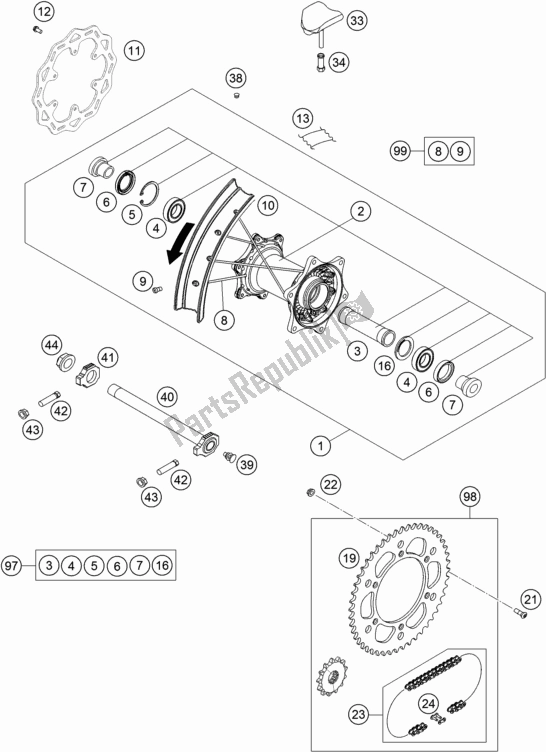 Tutte le parti per il Ruota Posteriore del KTM 350 Exc-f EU 2017