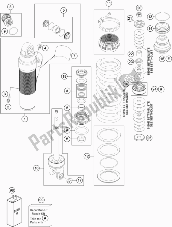 All parts for the Shock Absorber Disassembled of the KTM 350 Exc-f EU 2017