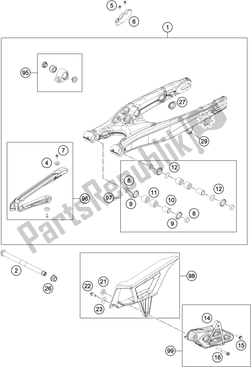 All parts for the Swing Arm of the KTM 350 Exc-f EU 2017