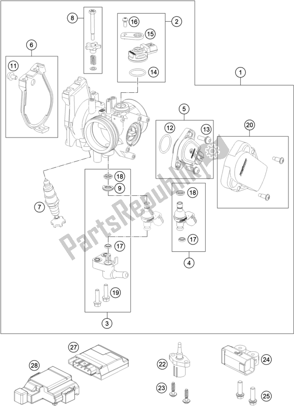All parts for the Throttle Body of the KTM 350 Exc-f EU 2017