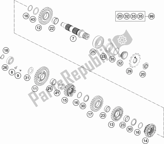 All parts for the Transmission Ii - Countershaft of the KTM 350 Exc-f EU 2017