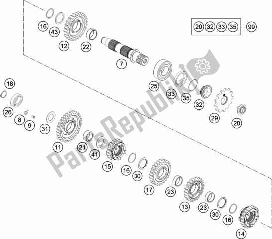 Alle onderdelen voor de Transmissie Ii - Secundaire As van de KTM 350 Exc-f EU 2017