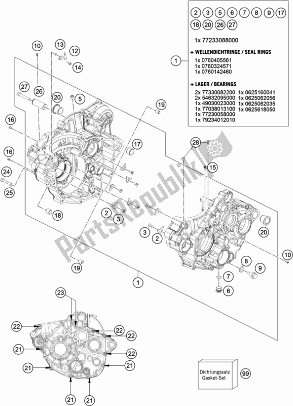 All parts for the Engine Case of the KTM 350 Exc-f EU 2018