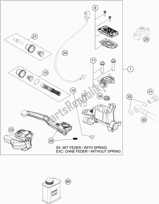 All parts for the Front Brake Control of the KTM 350 Exc-f EU 2018