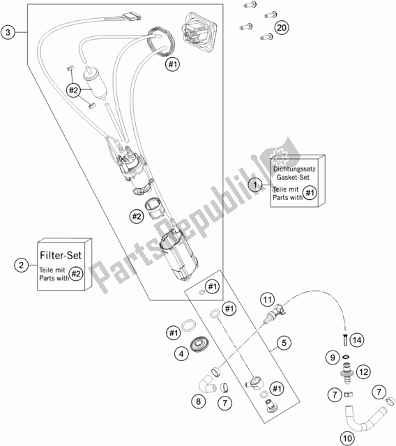 All parts for the Fuel Pump of the KTM 350 Exc-f EU 2018